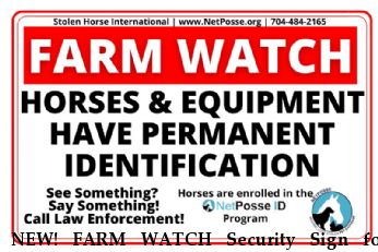 NEW! FARM WATCH Security Sign for Horse Farms